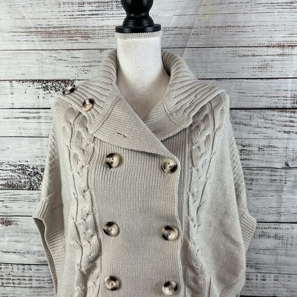 Vertigo Pea Coat Sweater Vest size Large Tan Stone Cable Knit Nautical Casual - Picture 2 of 11